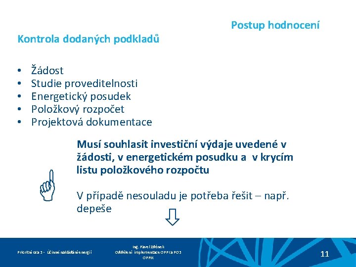 Postup hodnocení Kontrola dodaných podkladů • • • Žádost Studie proveditelnosti Energetický posudek Položkový