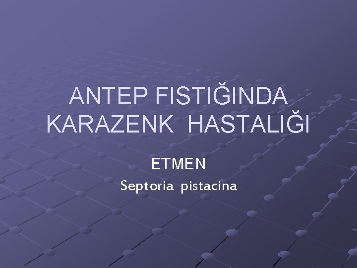 ANTEP FISTIĞINDA KARAZENK HASTALIĞI ETMEN Septoria pistacina 