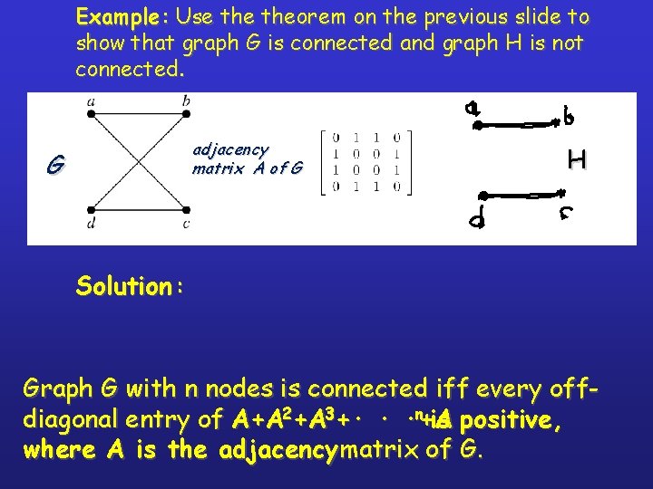 Example : Use theorem on the previous slide to show that graph G is