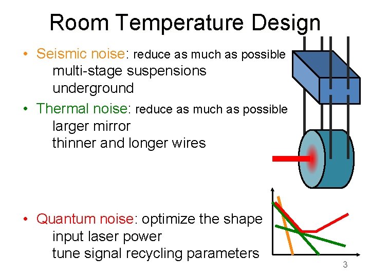 Room Temperature Design • Seismic noise: reduce as much as possible multi-stage suspensions underground
