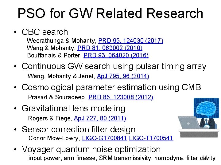 PSO for GW Related Research • CBC search Weerathunga & Mohanty, PRD 95, 124030