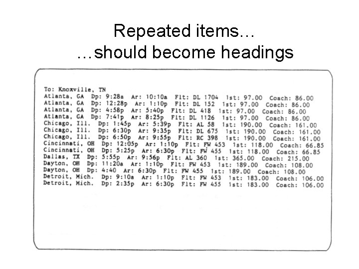 Repeated items… …should become headings 