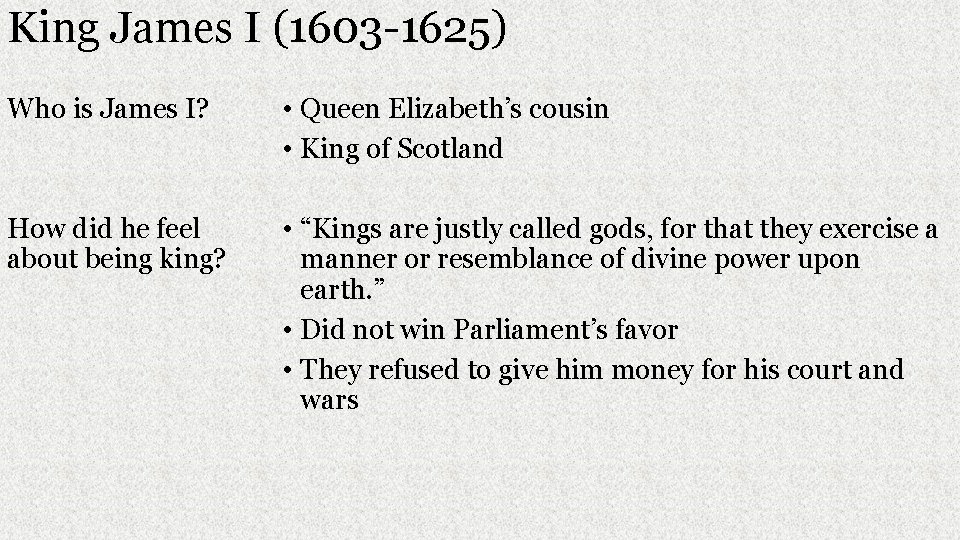 King James I (1603 -1625) Who is James I? • Queen Elizabeth’s cousin •