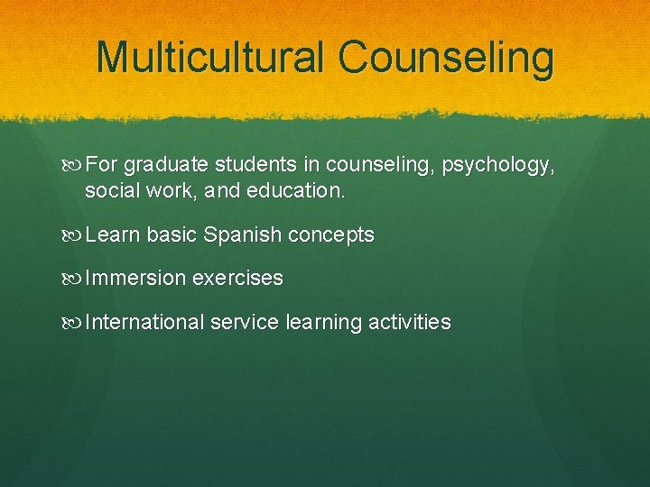 Multicultural Counseling For graduate students in counseling, psychology, social work, and education. Learn basic