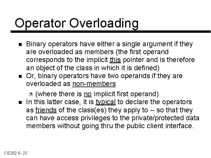 Introduction to C Operator Overloading Topic 6 CS
