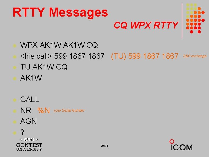 RTTY Messages CQ WPX RTTY l l l l WPX AK 1 W CQ