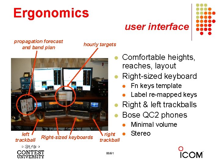 Ergonomics user interface propagation forecast and band plan hourly targets l l Comfortable heights,