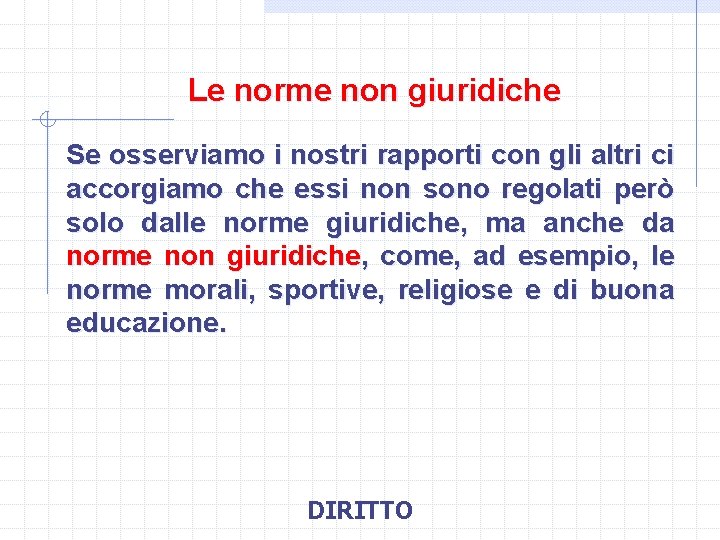 Le norme non giuridiche Se osserviamo i nostri rapporti con gli altri ci accorgiamo