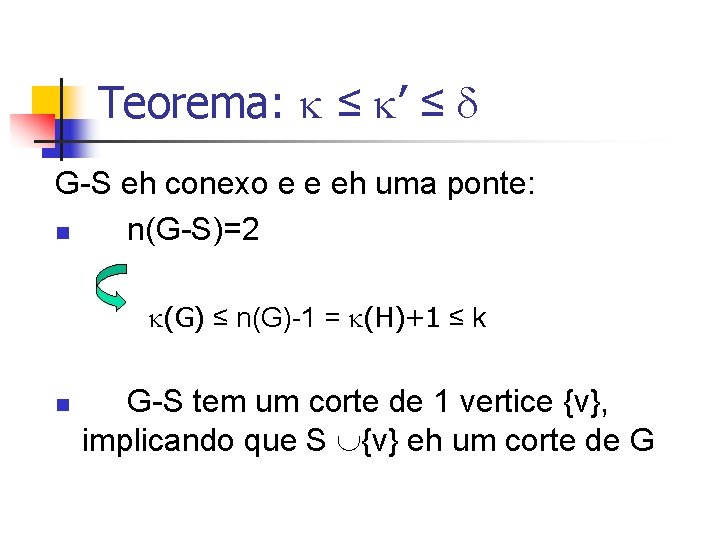 Teorema: ≤ ’ ≤ G-S eh conexo e e eh uma ponte: n n(G-S)=2