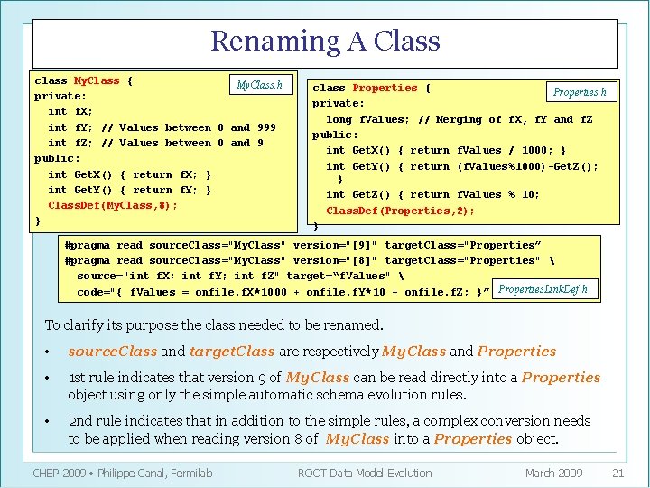 Renaming A Class class My. Class { My. Class. h private: int f. X;