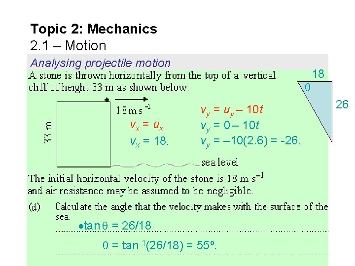 Topic 2: Mechanics 2. 1 – Motion Analysing projectile motion vx = ux vx
