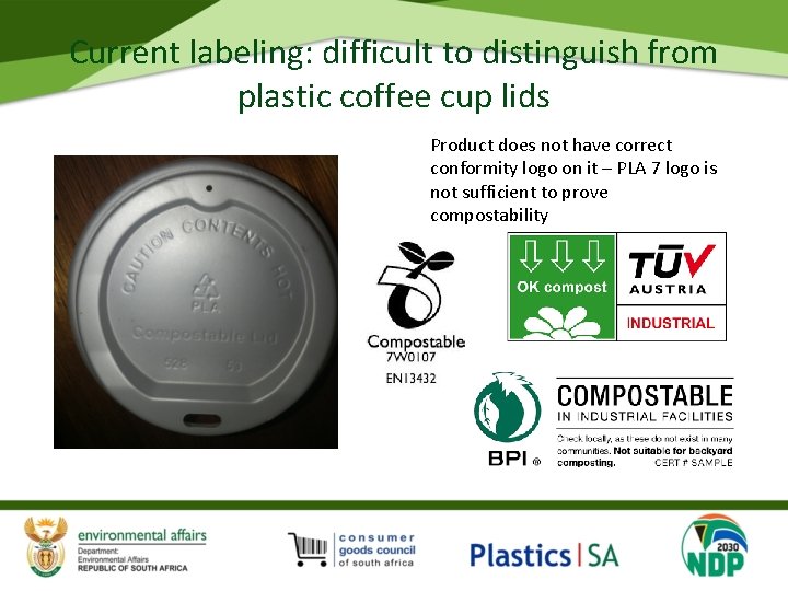 Current labeling: difficult to distinguish from plastic coffee cup lids Product does not have