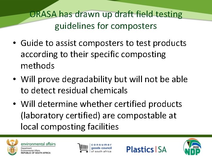 ORASA has drawn up draft field testing guidelines for composters • Guide to assist