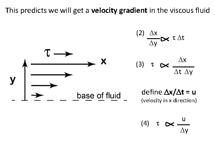 This predicts we will get a velocity gradient in the viscous fluid (2) Dx