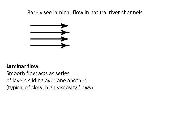 Rarely see laminar flow in natural river channels Laminar flow Turbulent flow Smooth flow