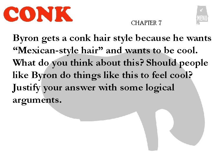 CONK CHAPTER 7 Byron gets a conk hair style because he wants “Mexican-style hair” CONK CHAPTER 7 Byron gets a conk hair style because he wants “Mexican-style hair”
