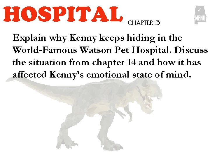 HOSPITAL CHAPTER 15 Explain why Kenny keeps hiding in the World-Famous Watson Pet Hospital. HOSPITAL CHAPTER 15 Explain why Kenny keeps hiding in the World-Famous Watson Pet Hospital.