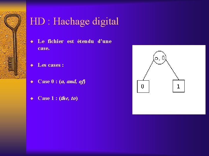 HD : Hachage digital ¨ Le fichier est étendu d'une case. ¨ Les cases