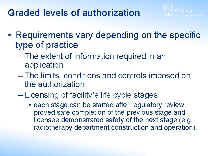 Graded levels of authorization • Requirements vary depending on the specific type of practice