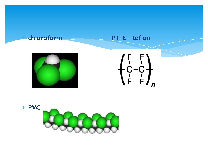  chloroform PVC PTFE – teflon 
