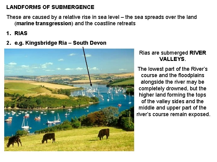 LANDFORMS OF SUBMERGENCE These are caused by a relative rise in sea level –