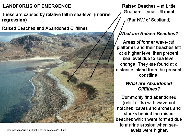 LANDFORMS OF EMERGENCE These are caused by relative fall in sea-level (marine regression) Raised