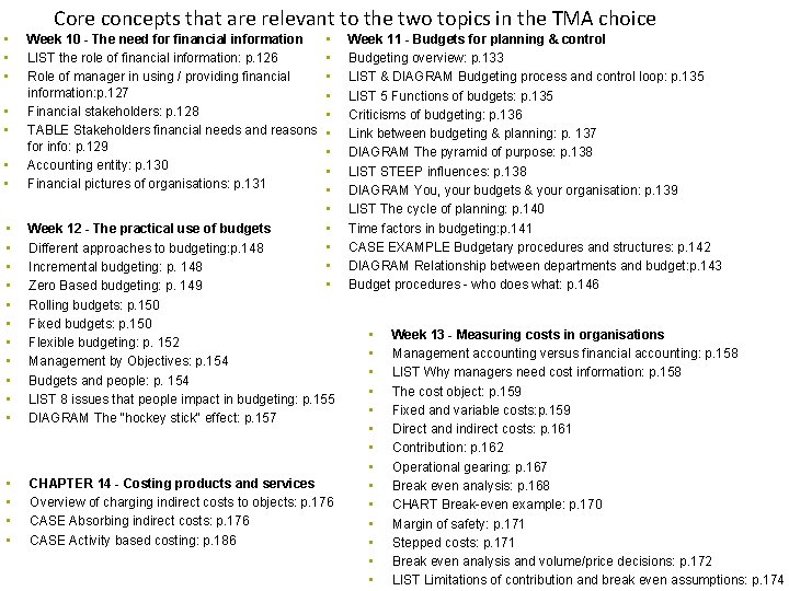 Core concepts that are relevant to the two topics in the TMA choice •