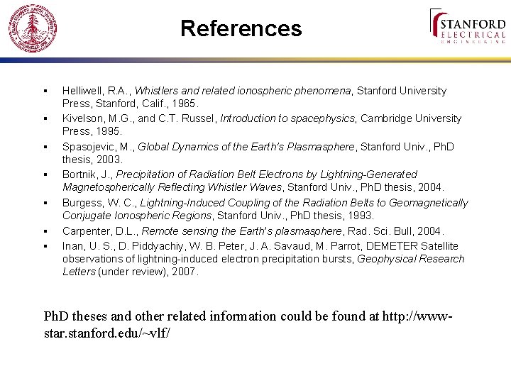 References § § § § Helliwell, R. A. , Whistlers and related ionospheric phenomena,