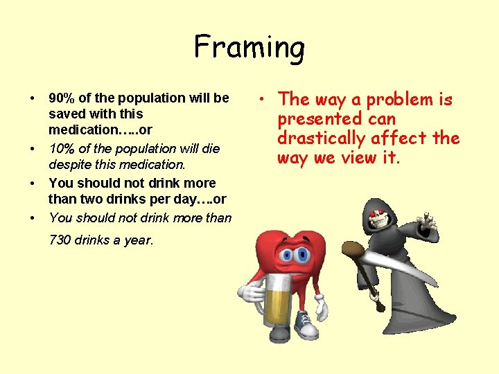 Framing • • 90% of the population will be saved with this medication…. .