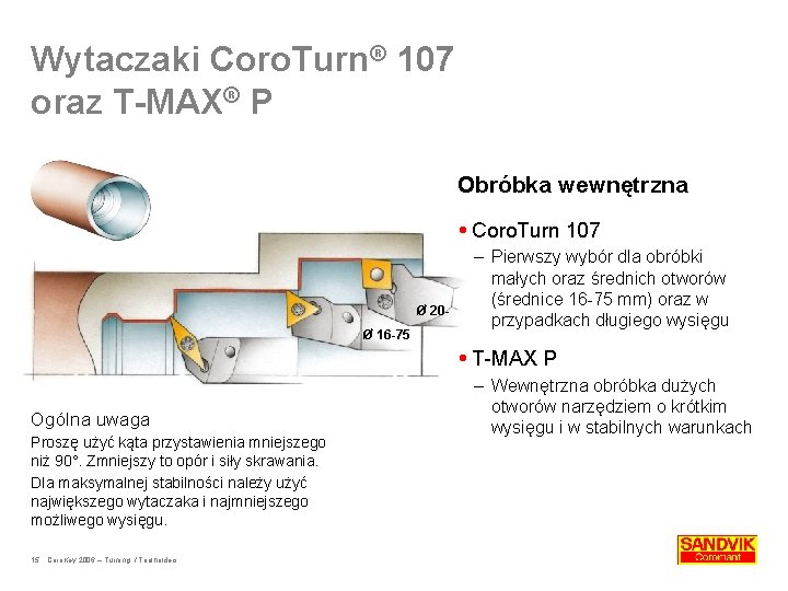 Wytaczaki Coro. Turn® 107 oraz T-MAX® P Obróbka wewnętrzna Coro. Turn 107 Ø 20Ø