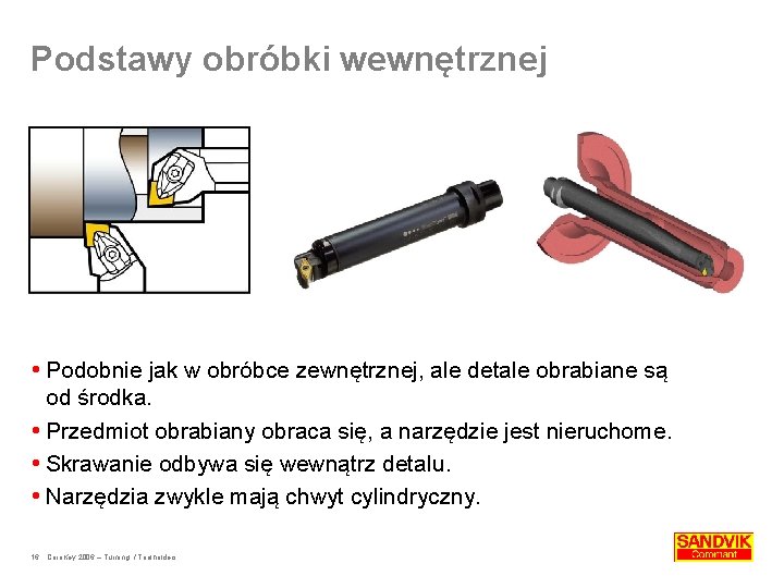 Podstawy obróbki wewnętrznej Podobnie jak w obróbce zewnętrznej, ale detale obrabiane są od środka.