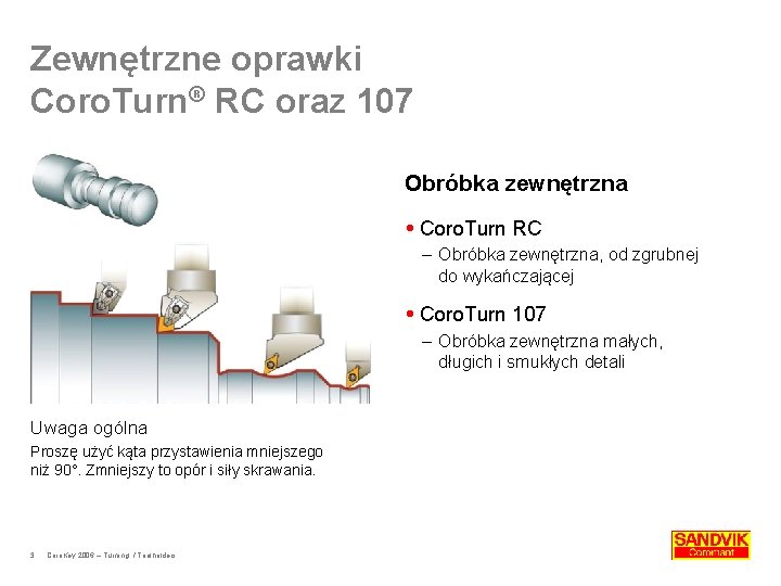 Zewnętrzne oprawki Coro. Turn® RC oraz 107 Obróbka zewnętrzna Coro. Turn RC – Obróbka