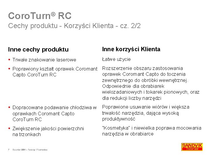 Coro. Turn® RC Cechy produktu - Korzyści Klienta - cz. 2/2 Inne cechy produktu
