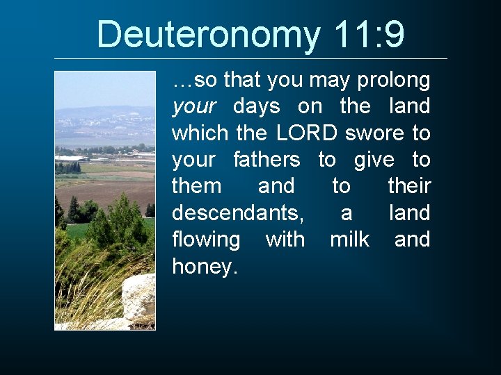 Deuteronomy 11: 9 …so that you may prolong your days on the land which