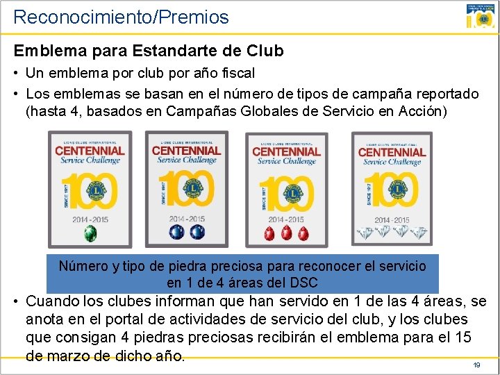Reconocimiento/Premios Emblema para Estandarte de Club • Un emblema por club por año fiscal