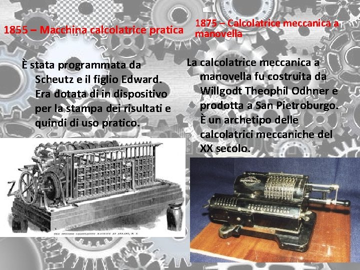 1875 – Calcolatrice meccanica a 1855 – Macchina calcolatrice pratica manovella È stata programmata