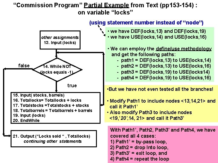 “Commission Program” Partial Example from Text (pp 153 -154) : on variable “locks” (using