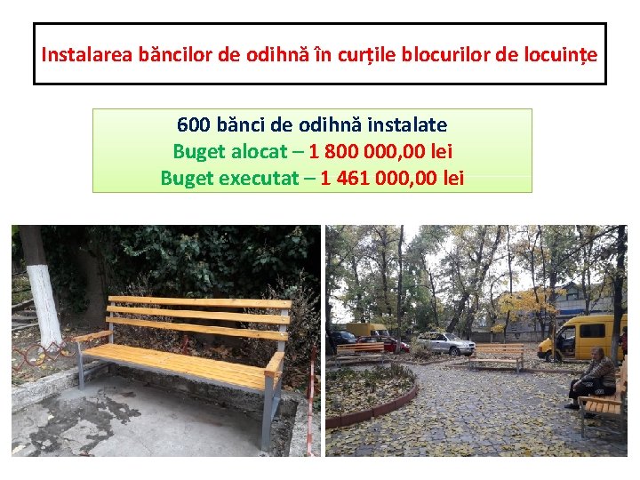 Instalarea băncilor de odihnă în curțile blocurilor de locuințe 600 bănci de odihnă instalate