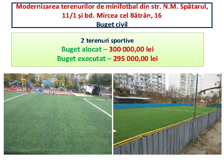 Modernizarea terenurilor de minifotbal din str. N. M. Spătarul, 11/1 și bd. Mircea cel