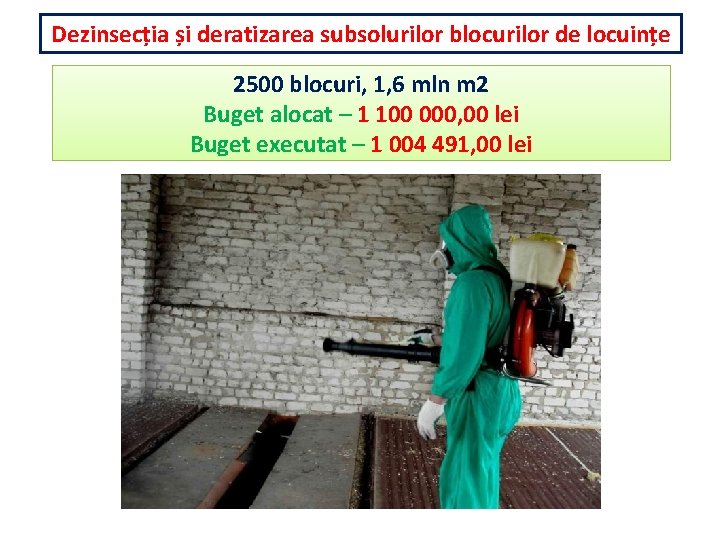 Dezinsecția și deratizarea subsolurilor blocurilor de locuințe 2500 blocuri, 1, 6 mln m 2