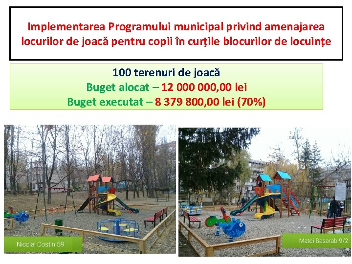 Implementarea Programului municipal privind amenajarea locurilor de joacă pentru copii în curțile blocurilor de