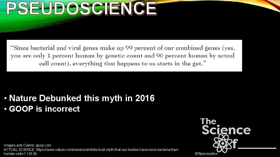 PSEUDOSCIENCE • Nature Debunked this myth in 2016 • GOOP is incorrect Images and