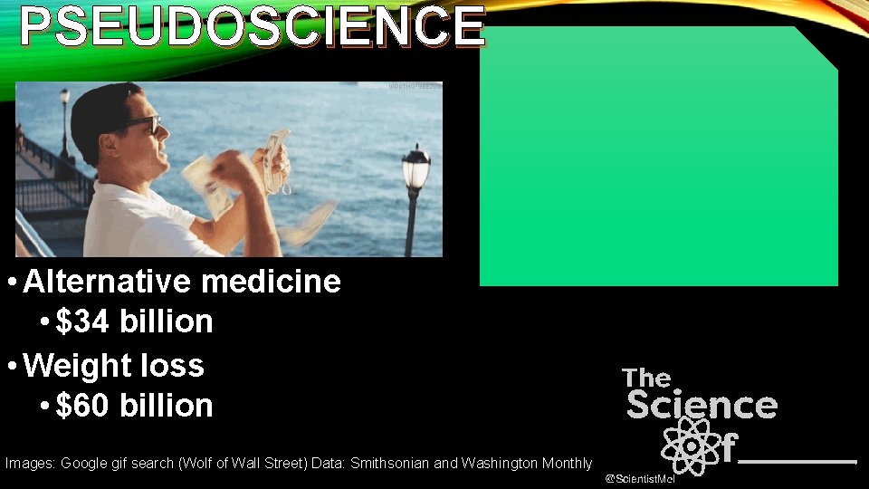 PSEUDOSCIENCE • Alternative medicine • $34 billion • Weight loss • $60 billion Images: