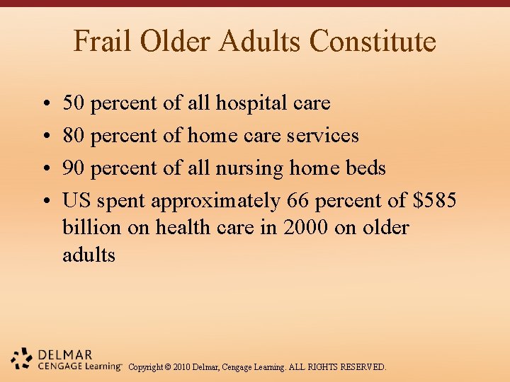 Frail Older Adults Constitute • • 50 percent of all hospital care 80 percent