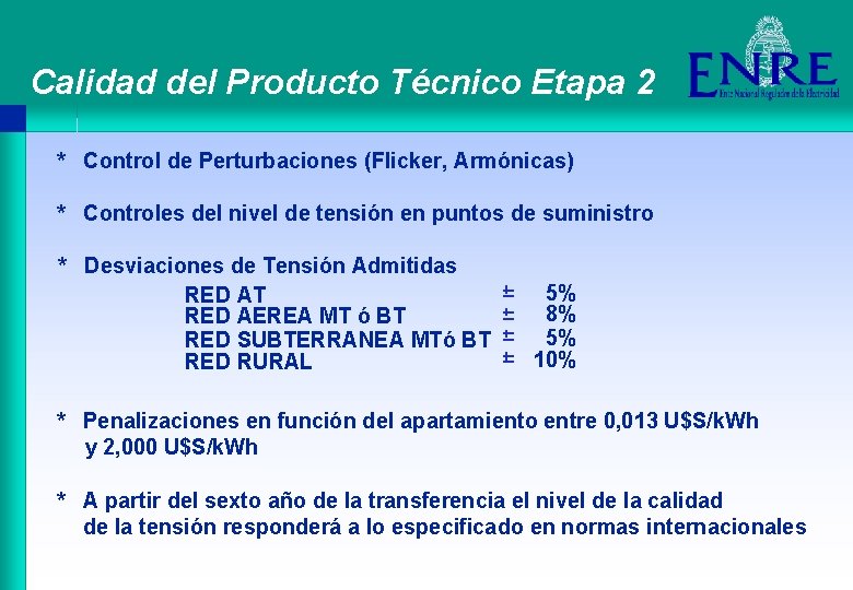 Calidad del Producto Técnico Etapa 2 * Control de Perturbaciones (Flicker, Armónicas) * Controles