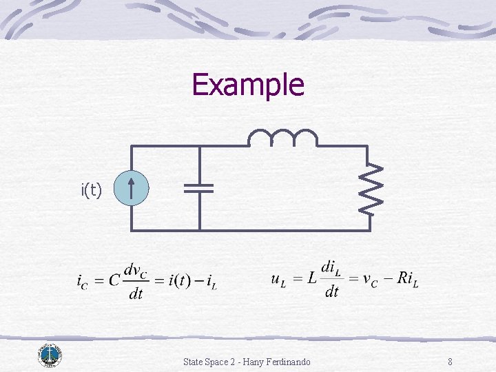 Example i(t) State Space 2 - Hany Ferdinando 8 Example i(t) State Space 2 - Hany Ferdinando 8