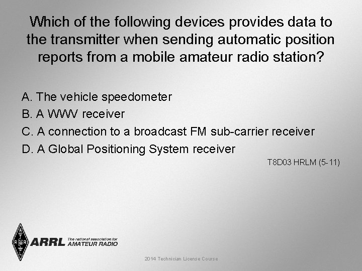 Which of the following devices provides data to the transmitter when sending automatic position