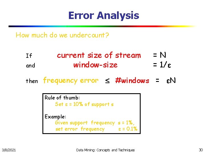 Error Analysis How much do we undercount? If and then current size of stream Error Analysis How much do we undercount? If and then current size of stream