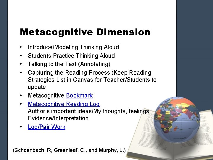 Metacognitive Dimension • • Introduce/Modeling Thinking Aloud Students Practice Thinking Aloud Talking to the