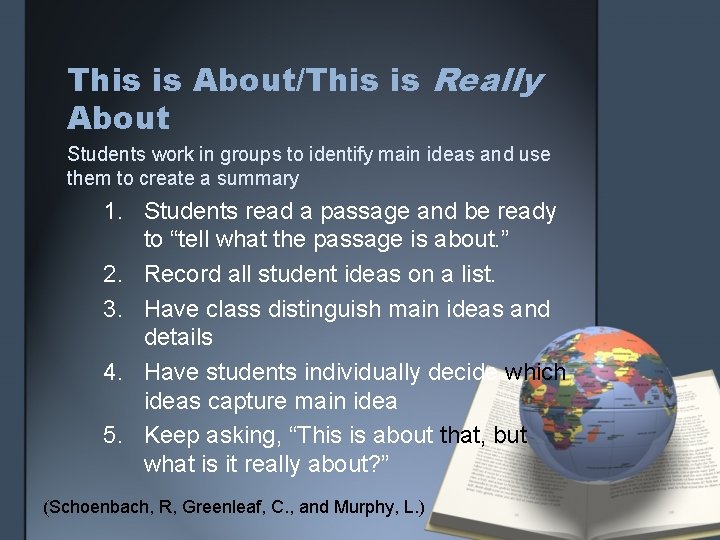 This is About/This is Really About Students work in groups to identify main ideas